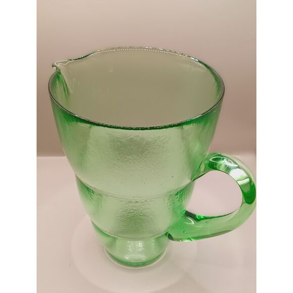 Vintage Emerald Green Glass Bubble Ring Juice Beverage Pitcher - Picture 3 of 16
